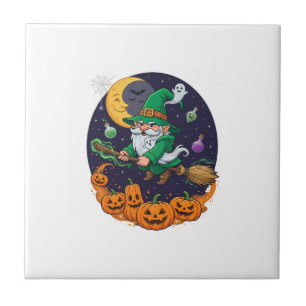 Bruxa de Halloween Gnome Vassoura Abóboras Lua