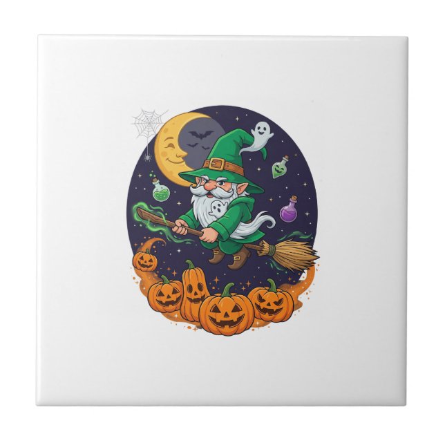 Bruxa de Halloween Gnome Vassoura Abóboras Lua (Frente)