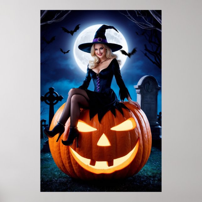 Bruxa de Halloween na Poster de Pumpkin (Frente)
