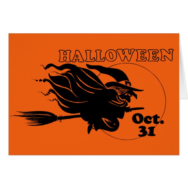 Bruxa de Halloween no Cartão de Saudação Broomstic (Frente Horizontal)