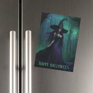 Bruxa de Halloween no Cartão Magnético Puro e Negr