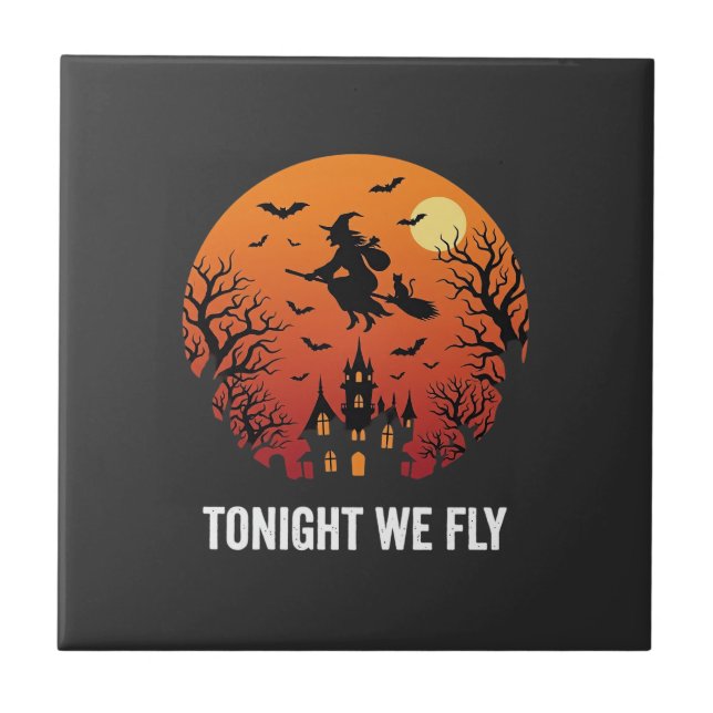 Bruxa de Halloween Voando à Noite Design Gráfico_1 (Frente)