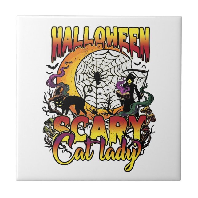 Bruxa do Gato Assustador do Halloween Ceifador Lua (Frente)