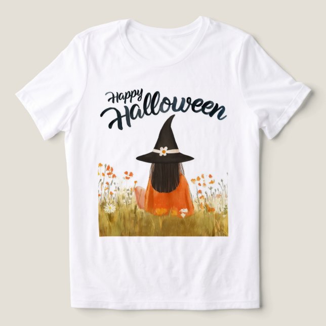 Bruxa do Halloween em Campo de Flores (Design frontal)