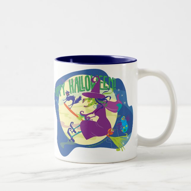 Bruxa feliz do Dia das Bruxas da CANECA com gato e (Direita)