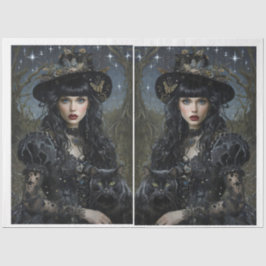 Bruxa Mística com Papel Tecido Espelhado por Gatos