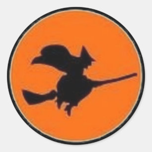 Bruxa na lua alaranjada - etiqueta do Dia das