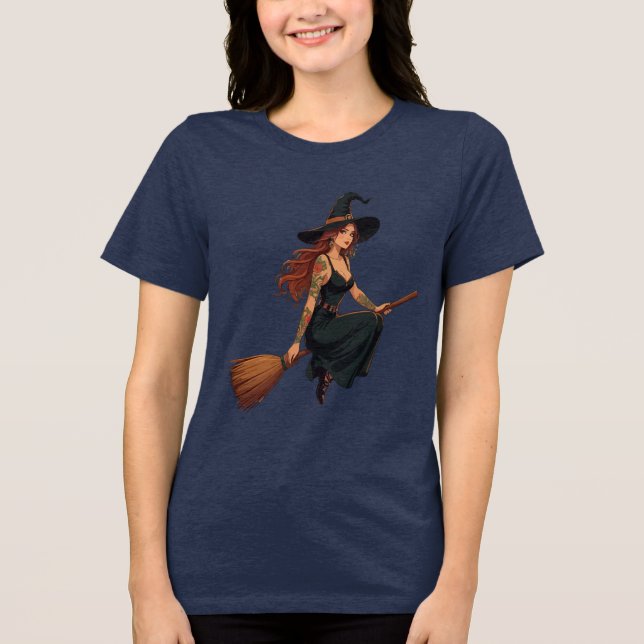 Bruxa Tatuada Sentada Sobre um Besom Arte Vetorial (Frente)
