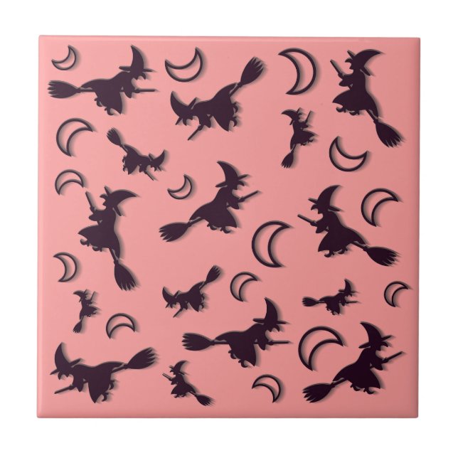 Bruxa voadora entre meia lua na noite de Halloween (Frente)