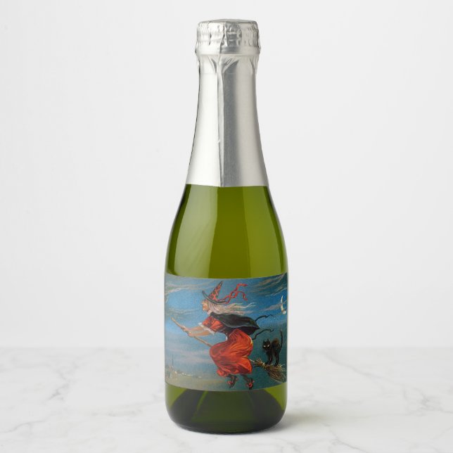 Bruxa voando com gato preto na noite de Halloween (Frente)