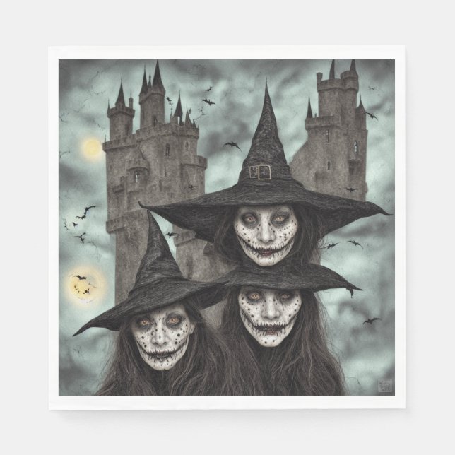 Bruxas e Castelo - guardanapos de madeira de papel (Frente)