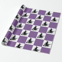 Bruxas em Papel de Presente Xadrez Roxo e Branco