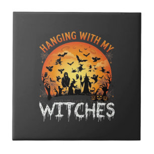 Bruxas Penduradas Lua de Halloween Morcegos Abóbor