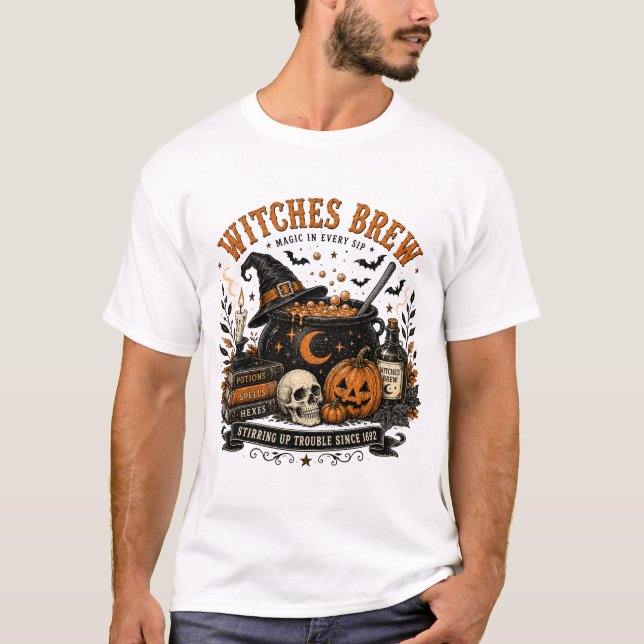 Bruxas Preparam Magia em Cada Golpe Camiseta de Ha (Frente)