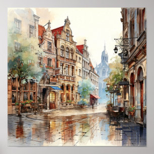Bruxelas Bélgica Viagem Watercolor Art Impressão
