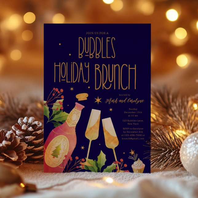 Bubbles Holiday Brunay Convite de festas (Bubbles Holiday Brunch Party Invitation Template)