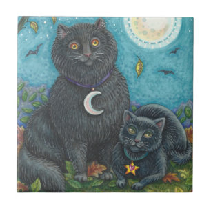 BUBO E PYEWACKET GATOS NEGROS, HALLOWEEN FOLK ART