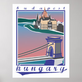 Budapest Chain Bridge, Vintage poster