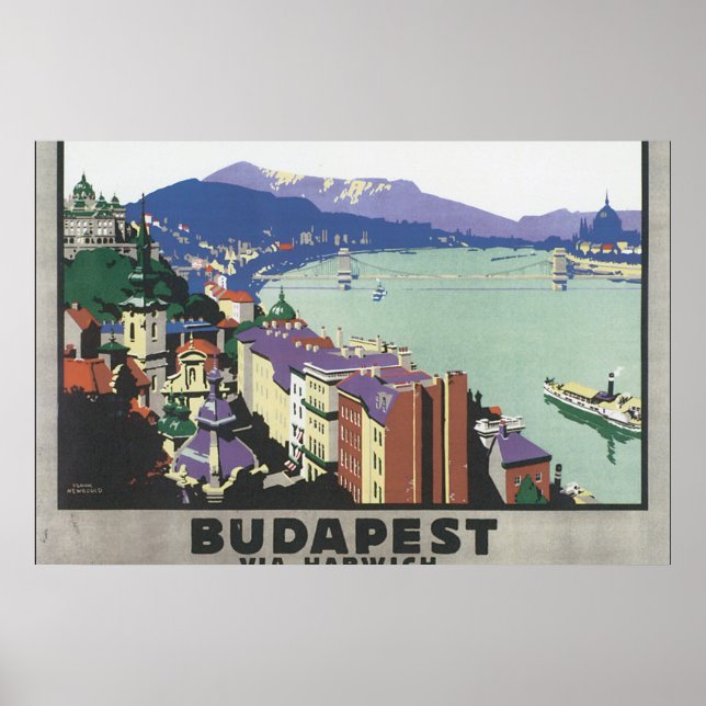 Budapeste via Harwich_Viagens vintage Poster (Frente)