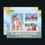 Buddget Tropical Beach Cartões de foto de Natal<br><div class="desc">Pequenos cartões de Natal horizontais de 4, 5" x 5, 6" com 3 fotos em uma praia tropical, passeio de barco e fundo de areia. Estes cartões com fotos de feriado de barato são impressos em papel de 110 lb disponível em 3 tamanhos. **ENVELOPES BRANCOS SÃO OPCIONAIS NA PÁGINA ENCOMENDA....</div>