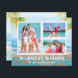 Buddget Tropical Beach Cartões de foto de Natal<br><div class="desc">Pequenos cartões de Natal horizontais de 4, 5" x 5, 6" com 3 fotos em uma praia tropical, passeio de barco e fundo de areia. Estes cartões com fotos de feriado de barato são impressos em papel de 110 lb disponível em 3 tamanhos. **ENVELOPES BRANCOS SÃO OPCIONAIS NA PÁGINA ENCOMENDA....</div>