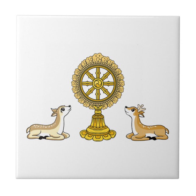Buddha Dharma Wheel & Deers Cerâmica Azulejo (Frente)