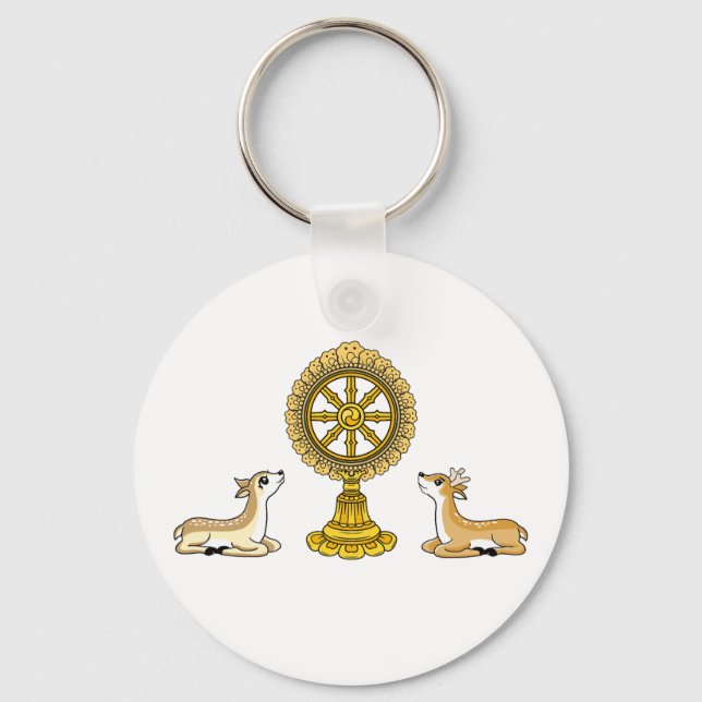 Buddha Dharma Wheel & Deers Chaveiro (Frente)