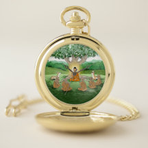Buddha's First Sermon Enaching Pocket Watch