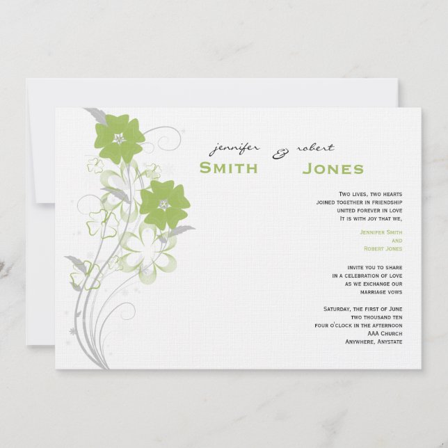 Budding Romance no Convite para Casamento Verde da (Frente)