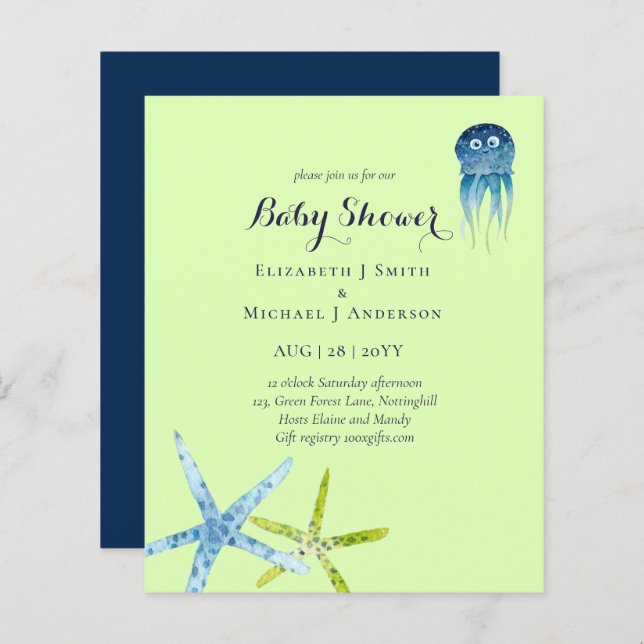 BUDG Chá de fraldas Mar Vida Octopus Starfish (Frente/Verso)