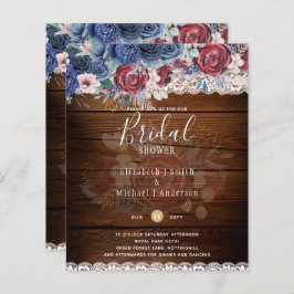 Budge Burgundy Blue Floral Chá de panela Invite