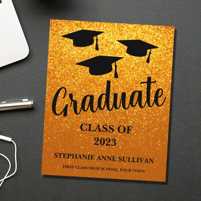 Budget 2023 Gold Glitter Graduation Announcement (Criador carregado)