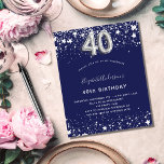 Budget 40th birthday navy blue silver invitation<br><div class="desc">A modern,  stylish and glamorous invitation for a 40th birthday party.  A navy blue background,  decorated with faux silver stars. Personalize and add your name and party details.  Number 40 is written with a balloon style font.</div>