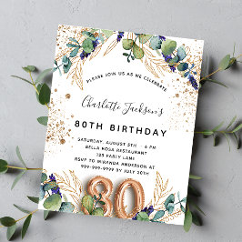 Budget 80th birthday eucalyptus greenery glitter