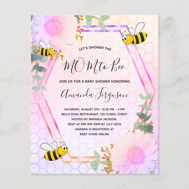 BUDGET Abelhas Chá de fraldas-arco-íris MOM a abel (Frente)