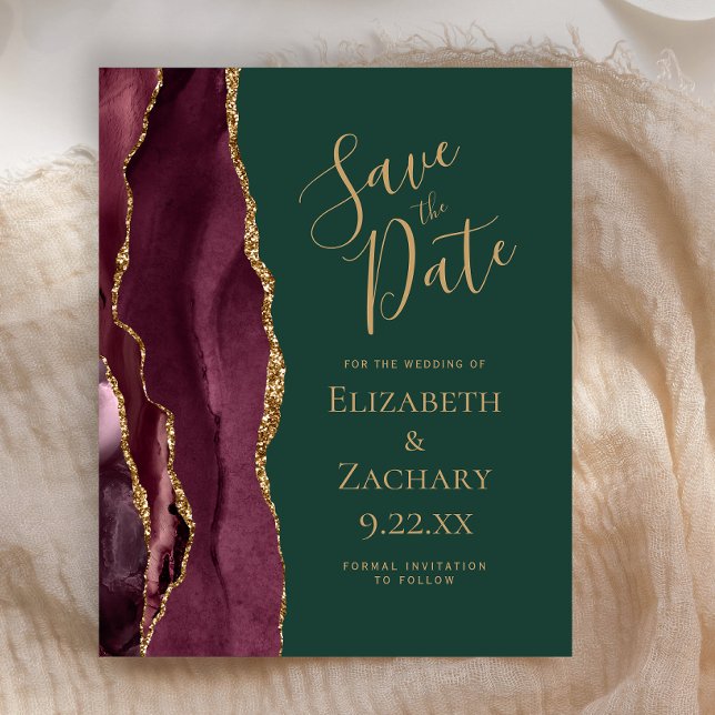 Budget Agate Burgundy Gold Green Save the Date (Criador carregado)