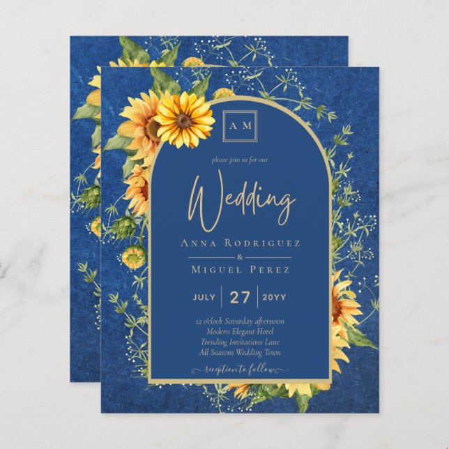 BUDGET All-in-1 Rustic Sunflower BLUE Wedding (Frente/Verso)