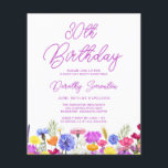 BUDGET aniversário de 30 anos Roxo Convite para fl<br><div class="desc">Uma bonito borda de flor silvestre decora o fundo deste convite de festas adulto. Flores roxas, azuis, amarelas e alaranjadas criam um design colorido e feliz para celebrar esse aniversário marco. A caligrafia roxa moderna e simples acrescenta um toque de tendência para mantê-la fresca. O fluxo de letras aberto e...</div>