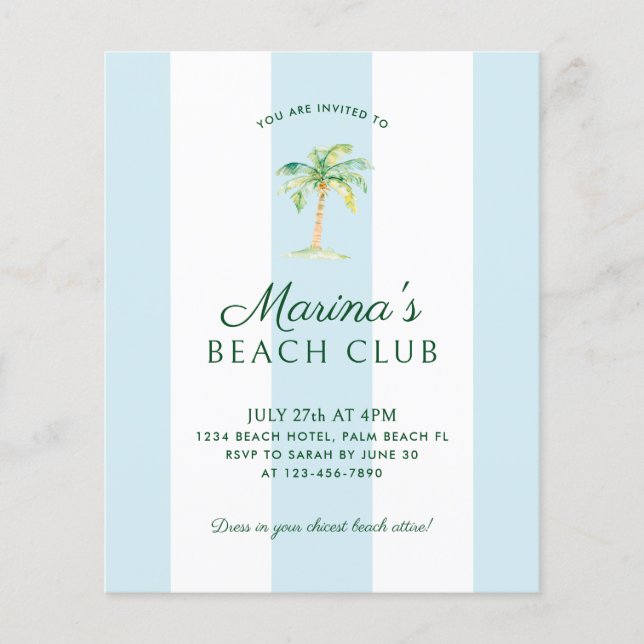 BUDGET Aqua Blue Cabana Stripe Beach Club Aniversá (Frente)