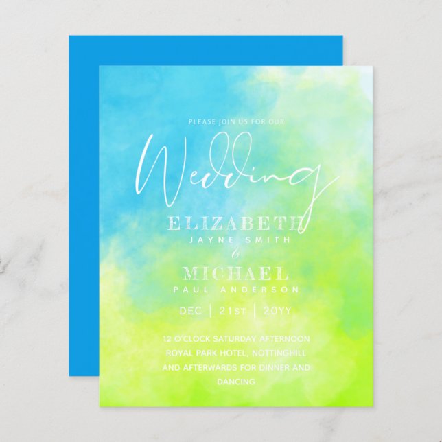 BUDGET Aqua Watercolor Convite de casamento Ocean  (Frente/Verso)