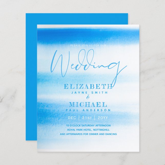 BUDGET Aqua Watercolor Convite de casamento Ocean  (Frente/Verso)