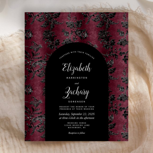 Budget Arch Moody Burgundy Black Damask Wedding (Criador carregado)