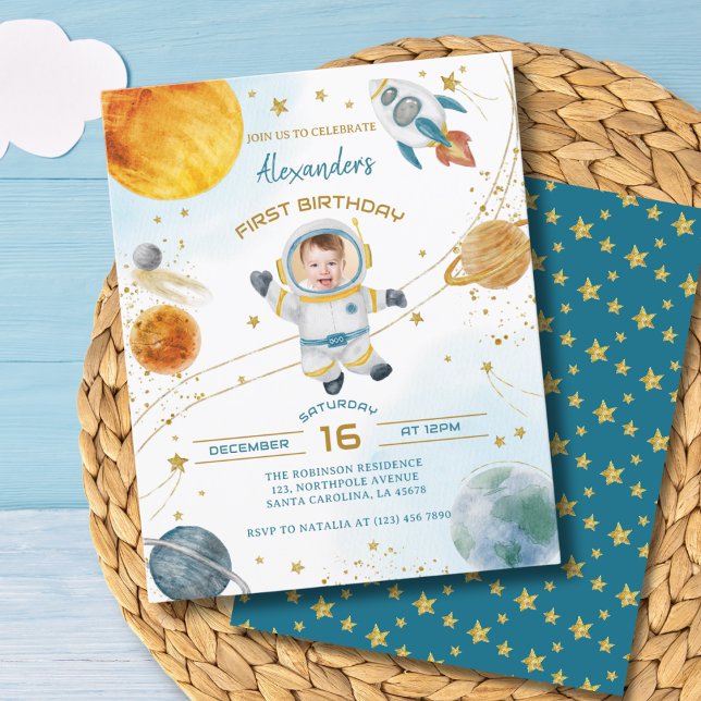 Budget Astronaut Boy Space 1st Birthday Photo (Criador carregado)