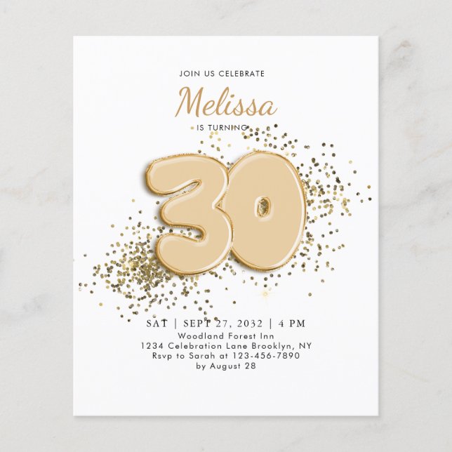 BUDGET Balões Dourados de 30 Branco Confetti Anive (Frente)