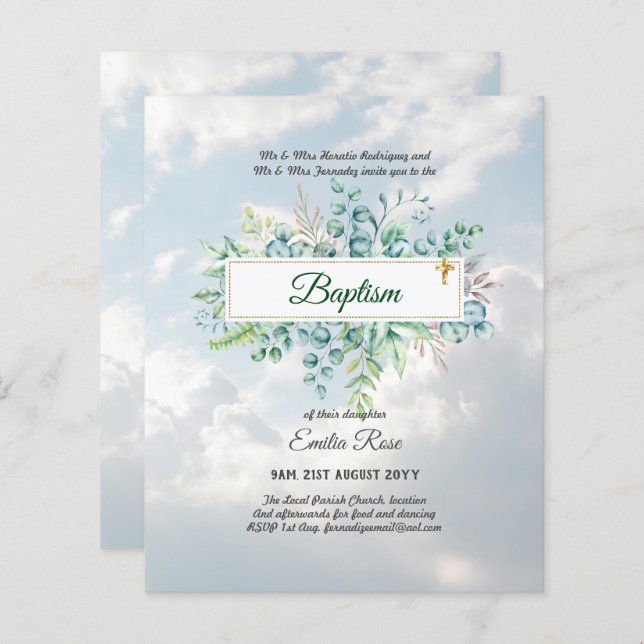 BUDGET Baptism Bautizo Bautismo GREENERInvites (Frente/Verso)