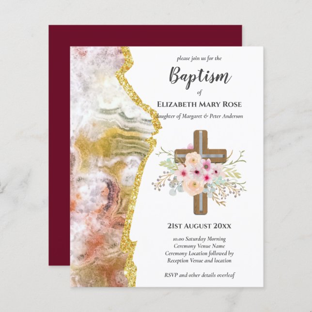 BUDGET Baptism Christening Bautizo Bautismo INVITE (Frente/Verso)