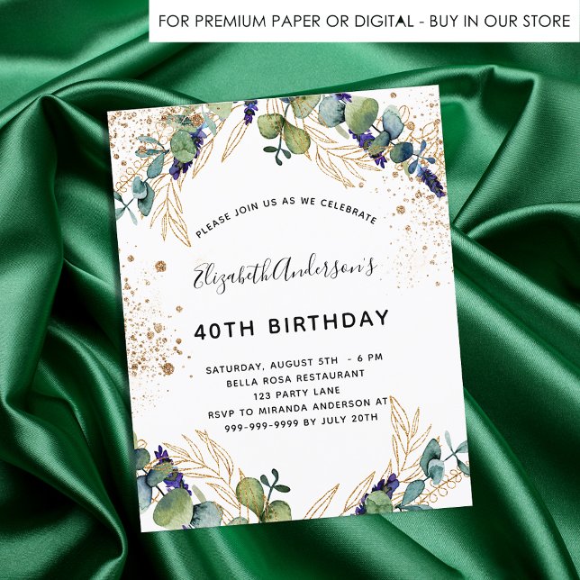Budget birthday eucalyptus greenery invitation (Criador carregado)