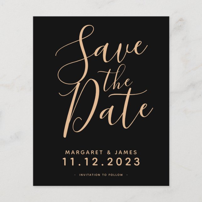 BUDGET Black and Dourado Save the Date Convite de  (Frente)