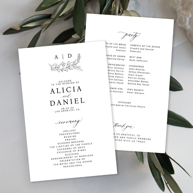 Budget black and white monogram wedding program (Criador carregado)