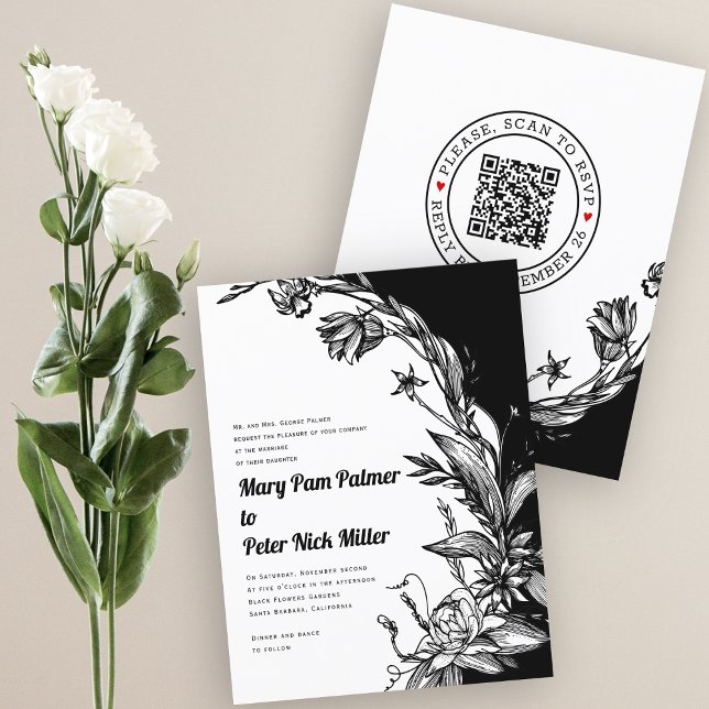 BUDGET Black, convite de casamento QR RSVP branco (Criador carregado)